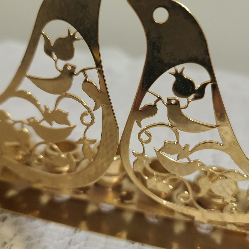 🕎 DOVE BRASS HANUKKAH MENORAH ~ POMEGRANATE DESIGN - Picture 8 of 12